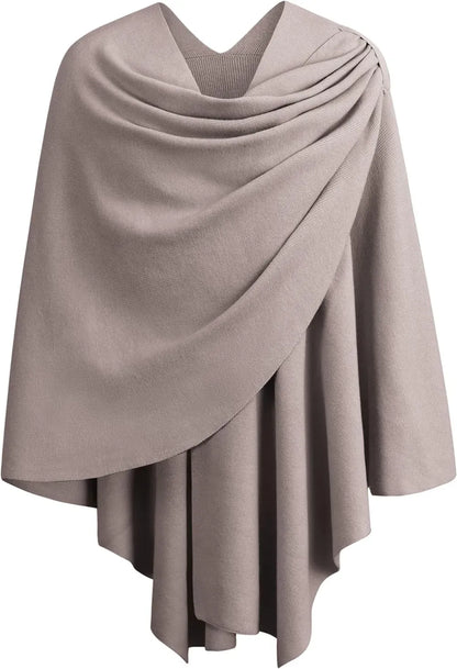 Womens Large Cross Front Poncho Sweater Wrap Topper Knitted Elegant Shawls Cape for Fall Winter