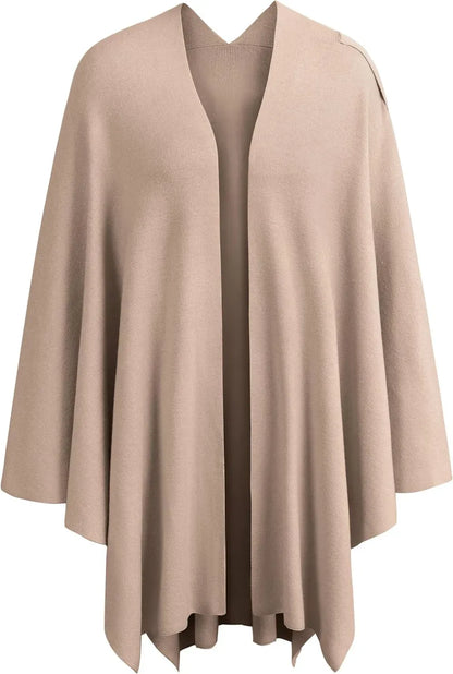 Womens Large Cross Front Poncho Sweater Wrap Topper Knitted Elegant Shawls Cape for Fall Winter