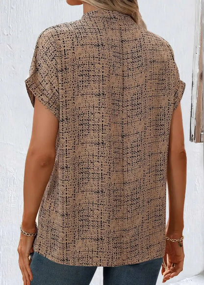 Sage Green Split Geometric Print Short Sleeve Blouse