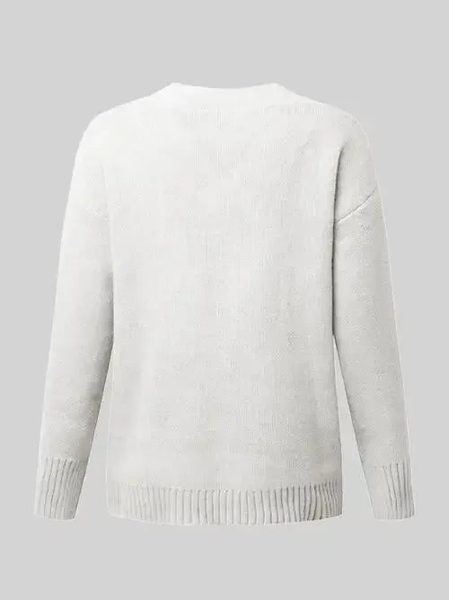 V-Neck Long Sleeve Knit Top Sweater AC