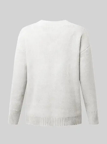 V-Neck Long Sleeve Knit Top Sweater AC