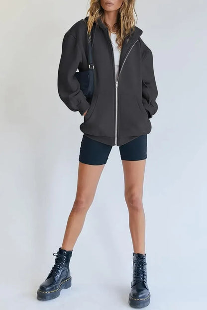 Women's Cute Hoodies Teen Girl Fall Jacket Oversized Sweatshirts Casual Drawstring Zip Up Y2K Hoodie with Pocket