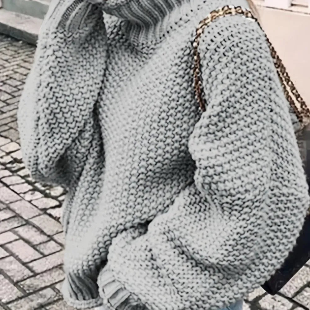 Solid Turtle Neck Pullover Sweater, Casual Long Sleeve Sweater For Fall & Winter, Women's Clothing