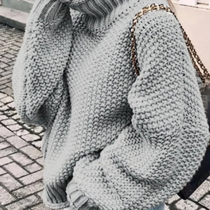 Solid Turtle Neck Pullover Sweater, Casual Long Sleeve Sweater For Fall & Winter, Women's Clothing