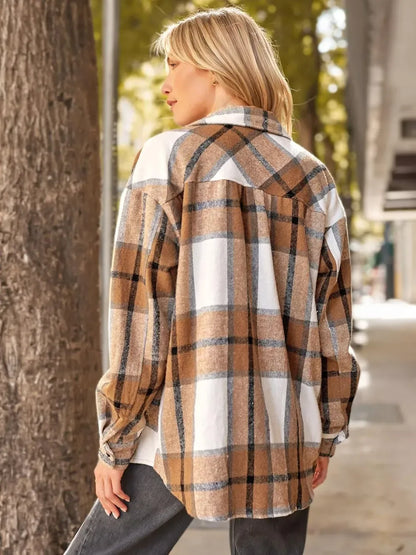 Womens Casual Plaid Shacket Button Down Long Sleeve Shirt