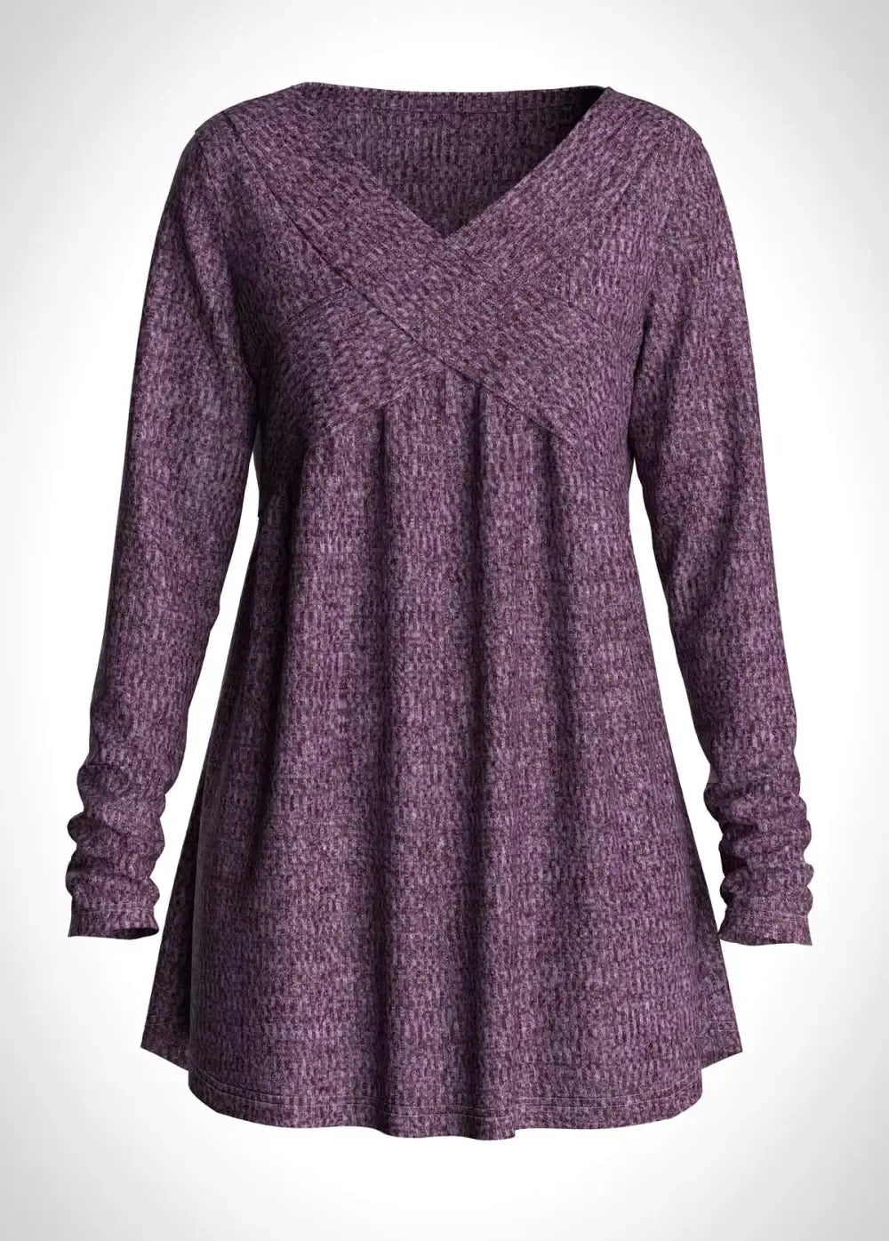 V Neck Long Sleeve Purple T Shirt