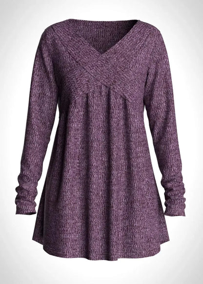 V Neck Long Sleeve Purple T Shirt