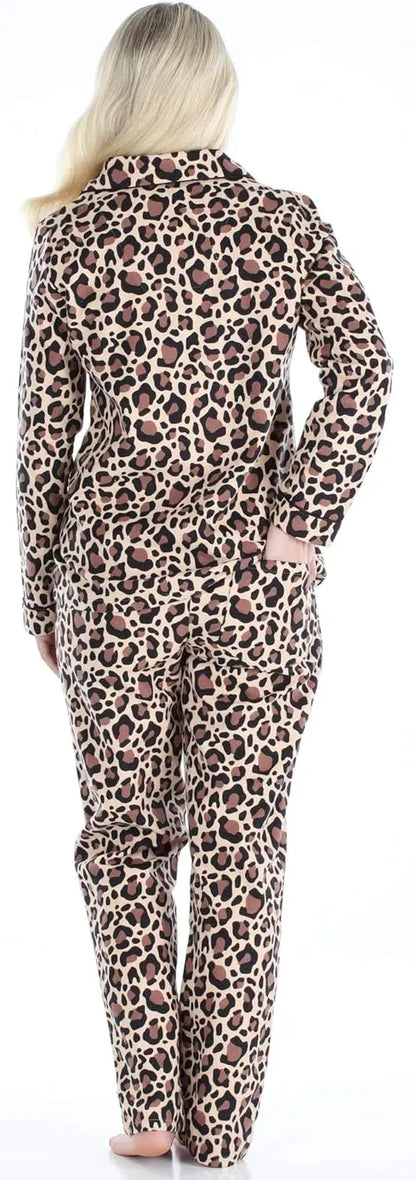 Women's Cotton Flannel Long Sleeve Button-Down Pajamas PJ Set