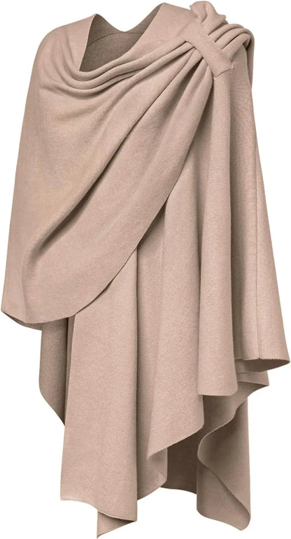 Womens Large Cross Front Poncho Sweater Wrap Topper Knitted Elegant Shawls Cape for Fall Winter