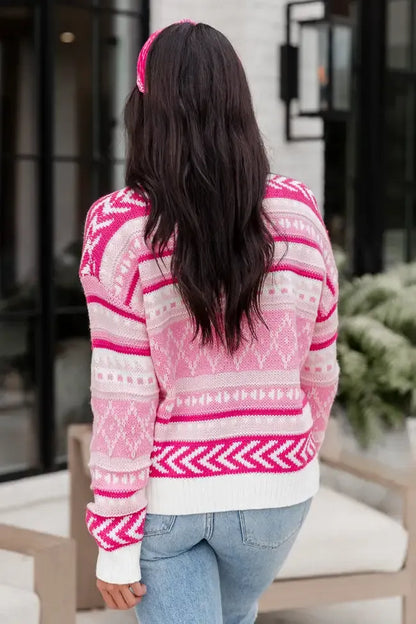 Winter Wonderland Pink Multi Fair Isle Sweater