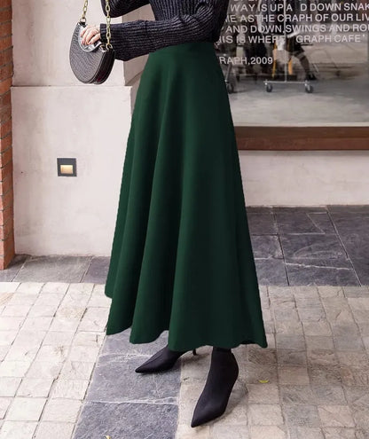 Women's Winter Elegant Warm Long Skirt Wool Maxi Skirts Elastic Waist A-Line High Waist Plaid Pleated Skirt S-3XL