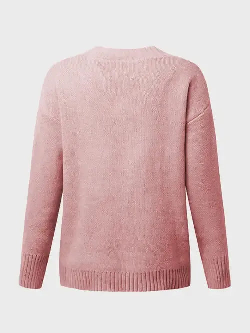 V-Neck Long Sleeve Knit Top Sweater AC