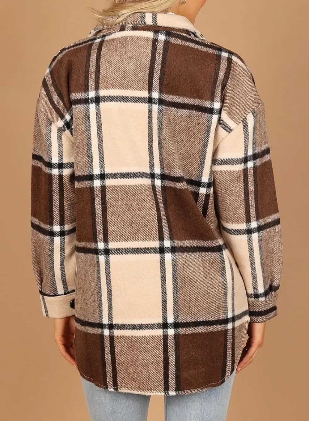 Womens Casual Plaid Shackets Brushed Flannel Button Down Shirt Jacket Coats with Side Pockets