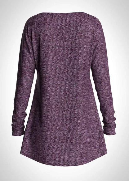 V Neck Long Sleeve Purple T Shirt