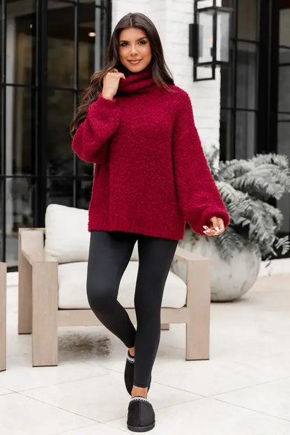 Haven't You Heard Burgundy Turtleneck Sweater DOORBUSTER