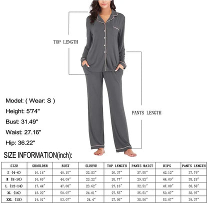 Women's Pajama Sets Long Sleeve Button Down Sleepwear Nightwear Soft Pjs Lounge Sets