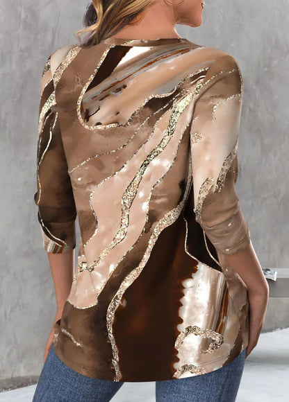 Light Coffee Criss Cross Marble Print T Shirt