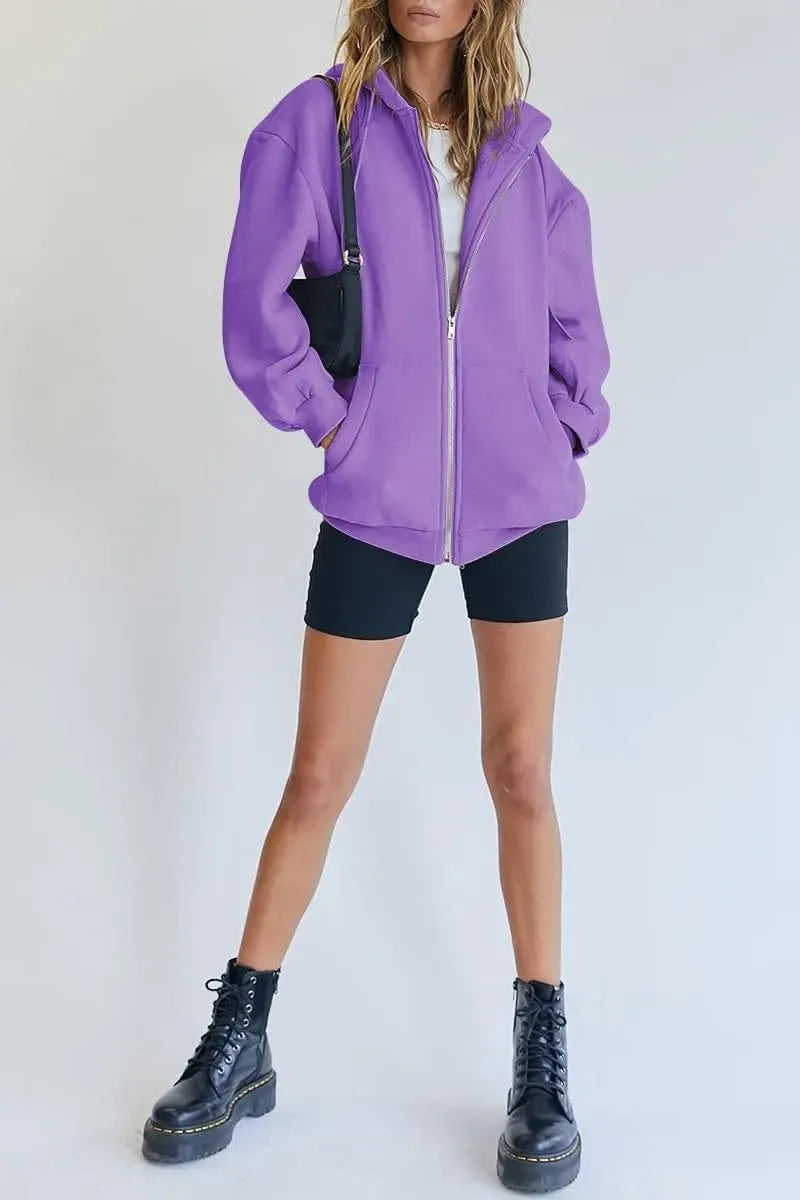 Women's Cute Hoodies Teen Girl Fall Jacket Oversized Sweatshirts Casual Drawstring Zip Up Y2K Hoodie with Pocket