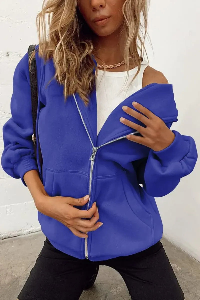 Women's Cute Hoodies Teen Girl Fall Jacket Oversized Sweatshirts Casual Drawstring Zip Up Y2K Hoodie with Pocket