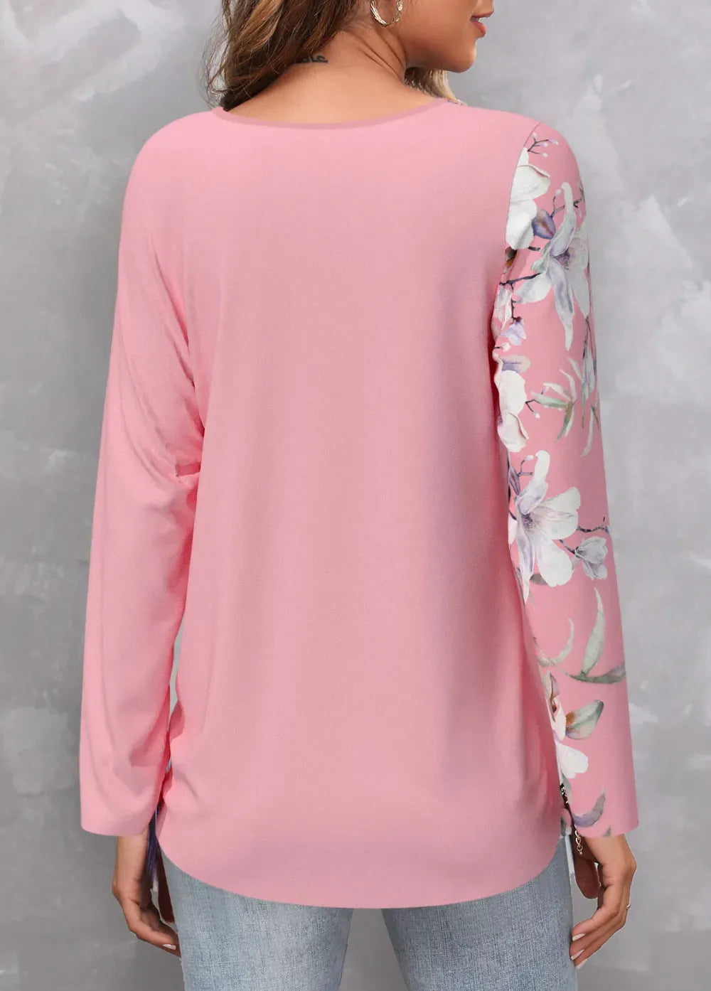 Pink Circular Ring Floral Print T Shirt
