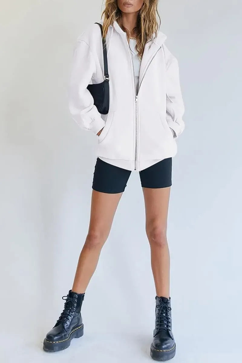 Women's Cute Hoodies Teen Girl Fall Jacket Oversized Sweatshirts Casual Drawstring Zip Up Y2K Hoodie with Pocket
