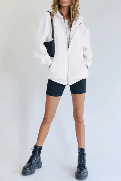 Women's Cute Hoodies Teen Girl Fall Jacket Oversized Sweatshirts Casual Drawstring Zip Up Y2K Hoodie with Pocket
