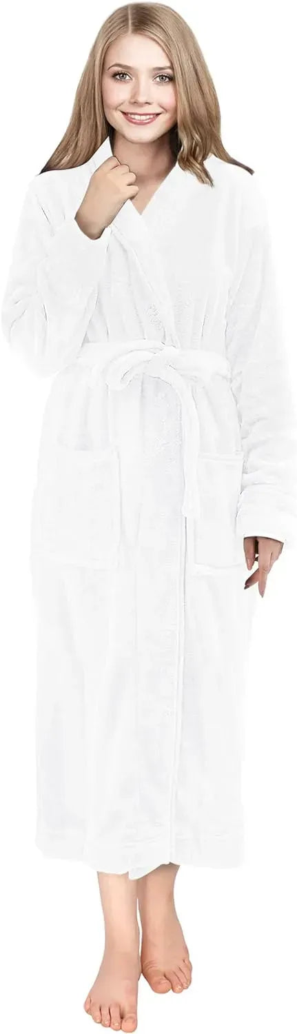 Women Fleece Shawl Collar Bathrobe - Plush Long Robe