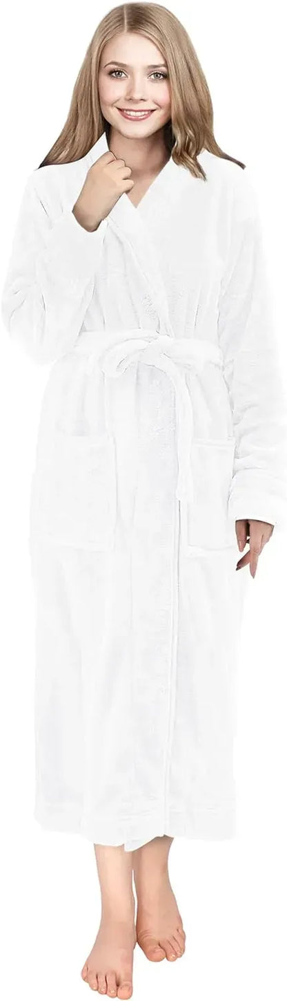 Women Fleece Shawl Collar Bathrobe - Plush Long Robe