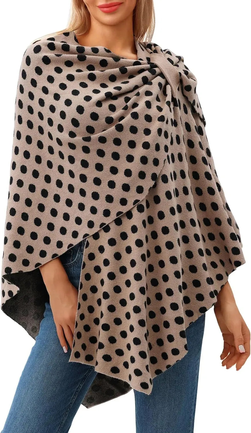 Womens Large Cross Front Poncho Sweater Wrap Topper Knitted Elegant Shawls Cape for Fall Winter