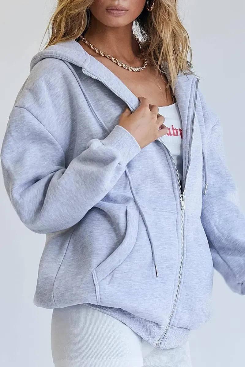 Women's Cute Hoodies Teen Girl Fall Jacket Oversized Sweatshirts Casual Drawstring Zip Up Y2K Hoodie with Pocket