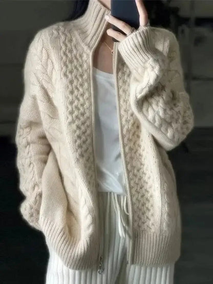 Stand Collar Regular Fit Sweater Coat