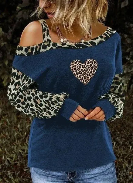 Mori Girl Leopard Print Strapless Casual Long Sleeve sweater