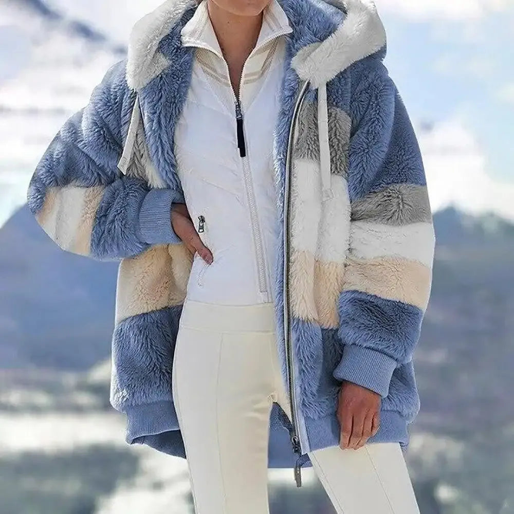 RCONTRASTING LAMB WOOL PADDED COAT