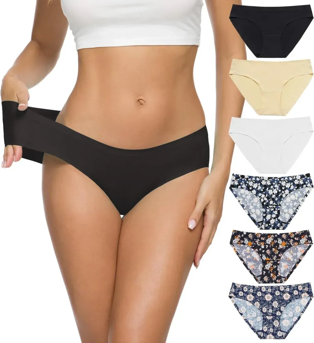 Women’s Seamless Hipster Underwear No Show Panties Soft Stretch Bikini Underwears Multi-Pack
