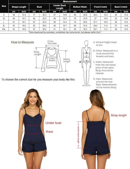 Women Cami Pajama Set Modal Sleepwear Lace Trim Short PJ Set with Shorts