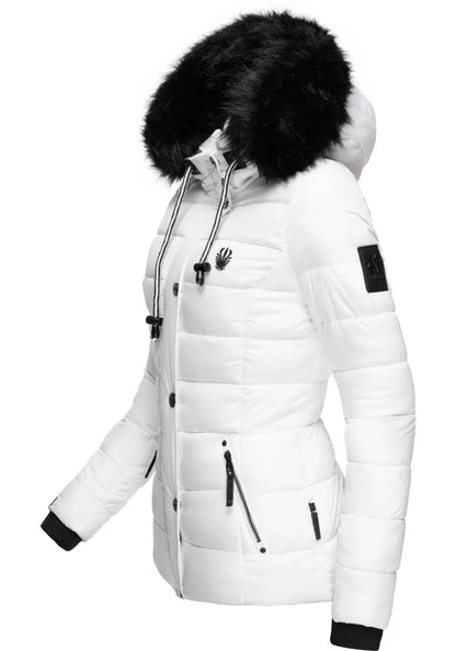 Fashion quilted jacket with faux fur hood