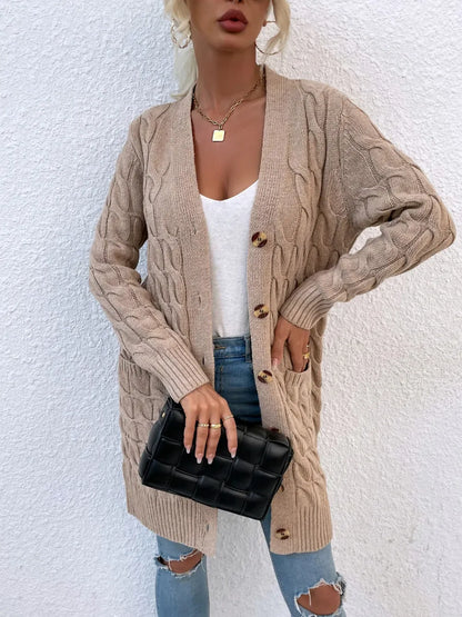 New long coat twist rope solid color cardigan sweater