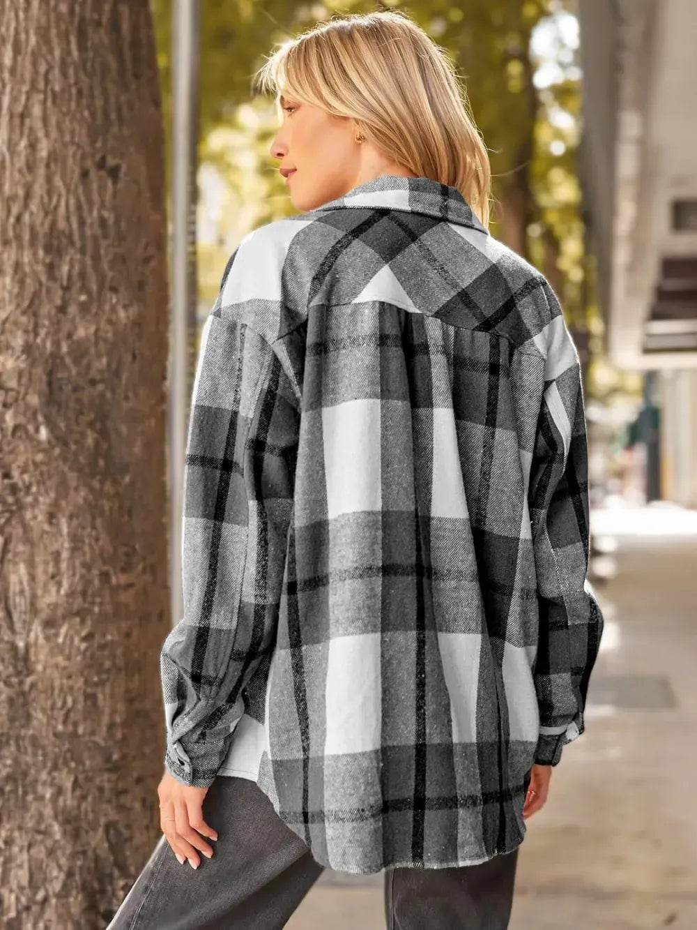 Womens Casual Plaid Shacket Button Down Long Sleeve Shirt