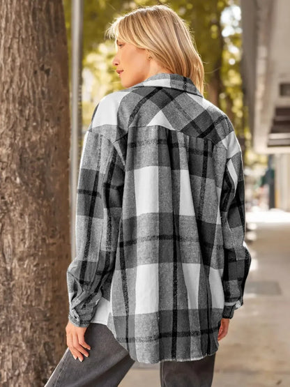 Womens Casual Plaid Shacket Button Down Long Sleeve Shirt