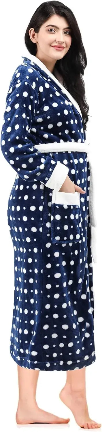 Women Fleece Shawl Collar Bathrobe - Plush Long Robe