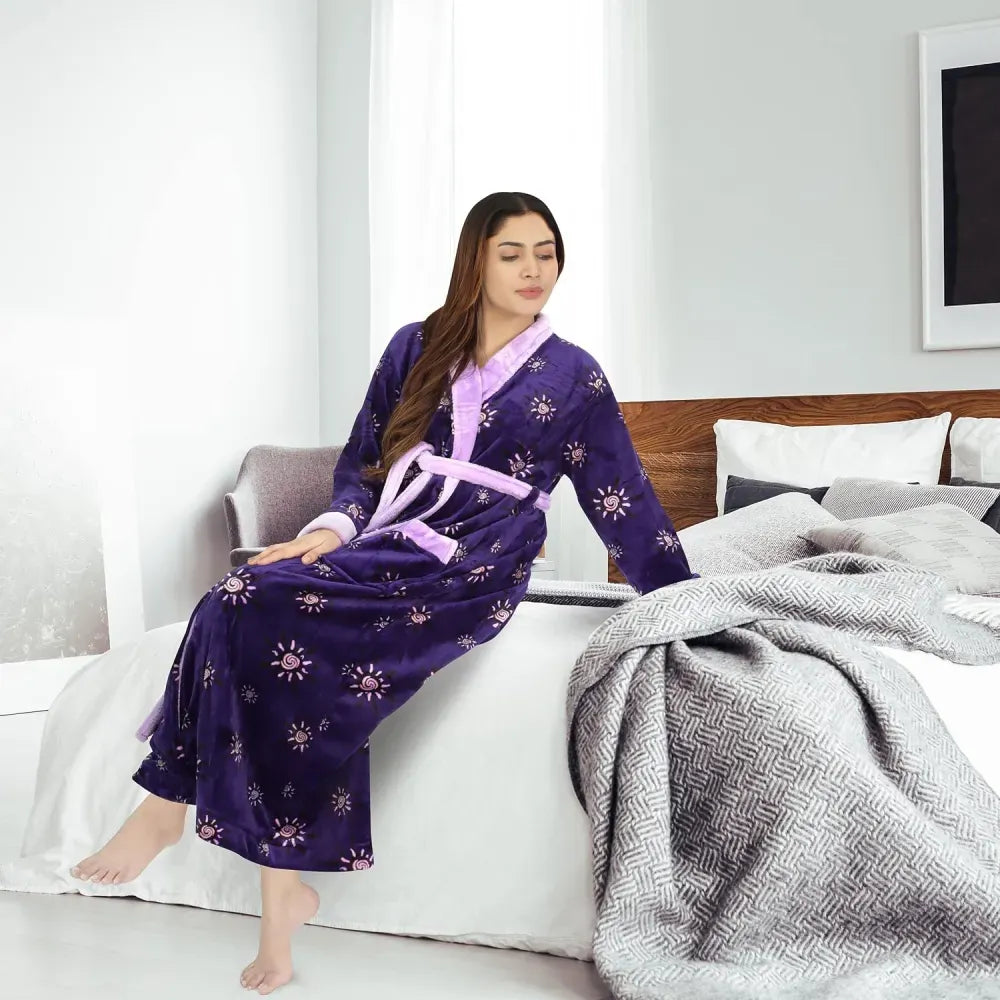 Women Fleece Shawl Collar Bathrobe - Plush Long Robe