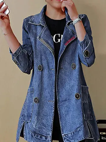 Lapel Collar Plain Casual Denim Jacket