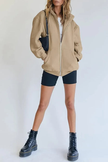 Women's Cute Hoodies Teen Girl Fall Jacket Oversized Sweatshirts Casual Drawstring Zip Up Y2K Hoodie with Pocket