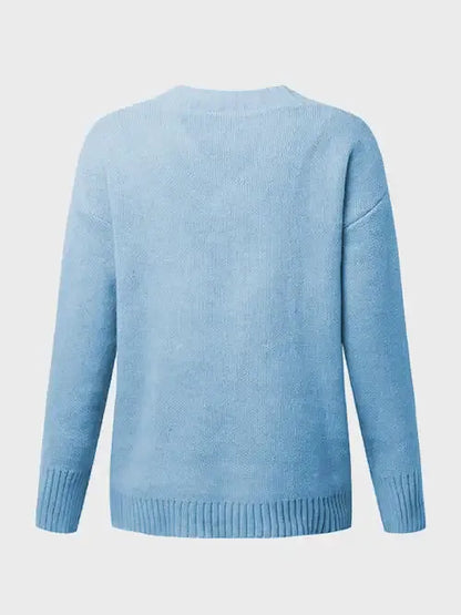 V-Neck Long Sleeve Knit Top Sweater AC