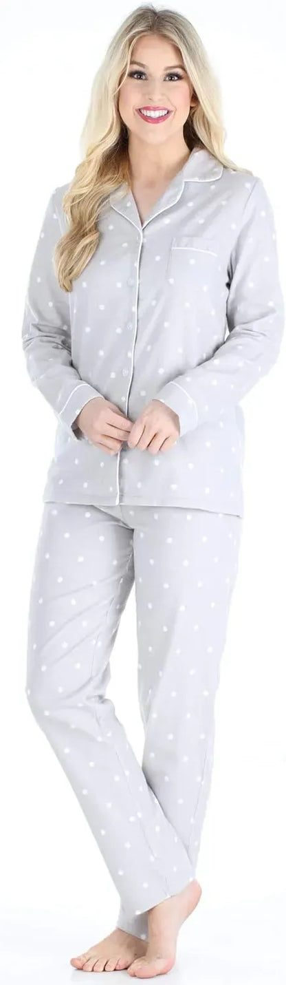 Women's Cotton Flannel Long Sleeve Button-Down Pajamas PJ Set