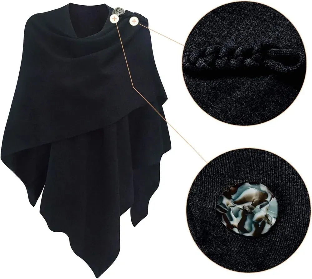 Womens Large Cross Front Poncho Sweater Wrap Topper Knitted Elegant Shawls Cape for Fall Winter