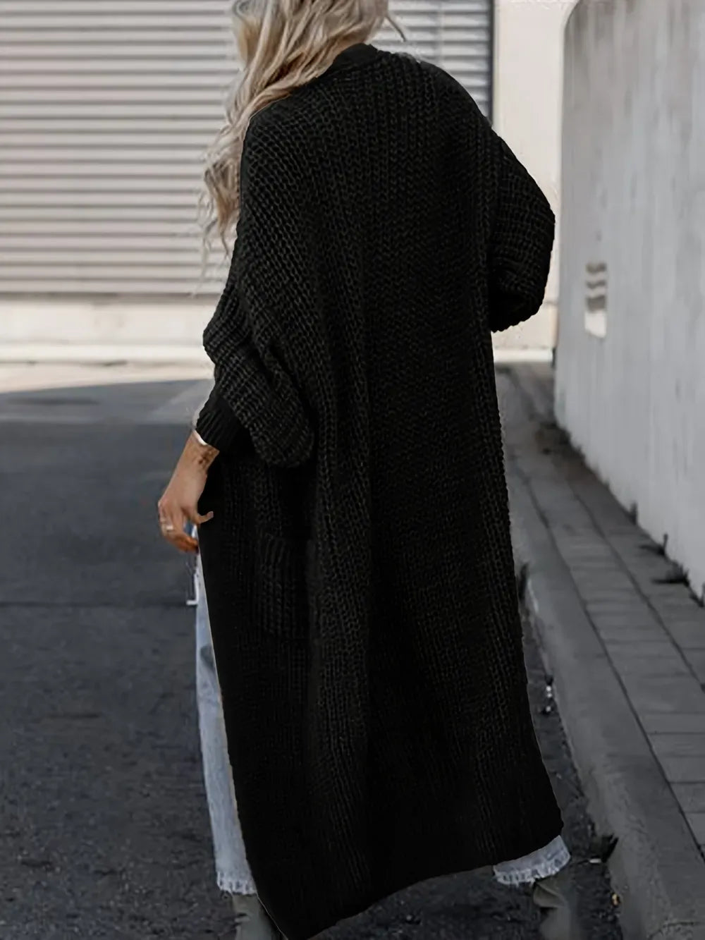 Plus Size Casual Cardigan, Women's Plus Solid Long Sleeve Open Front Cardigan With Pockets