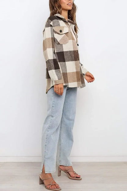 Womens Casual Plaid Shacket Button Down Long Sleeve Shirt