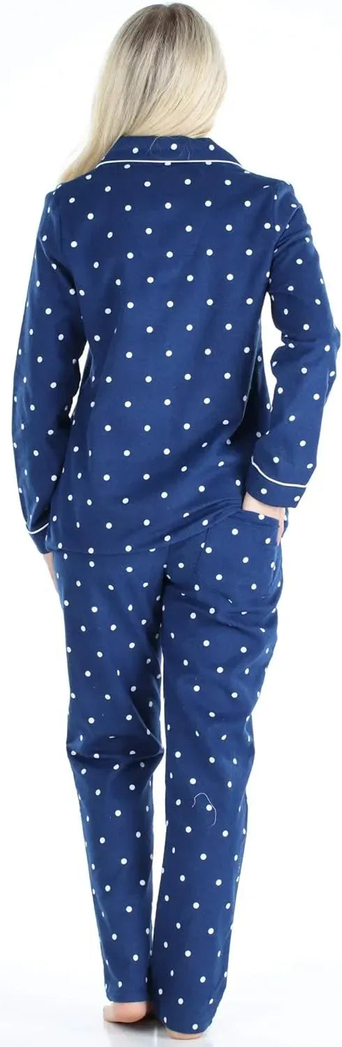 Women's Cotton Flannel Long Sleeve Button-Down Pajamas PJ Set