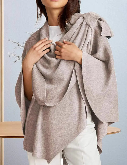 Womens Large Cross Front Poncho Sweater Wrap Topper Knitted Elegant Shawls Cape for Fall Winter